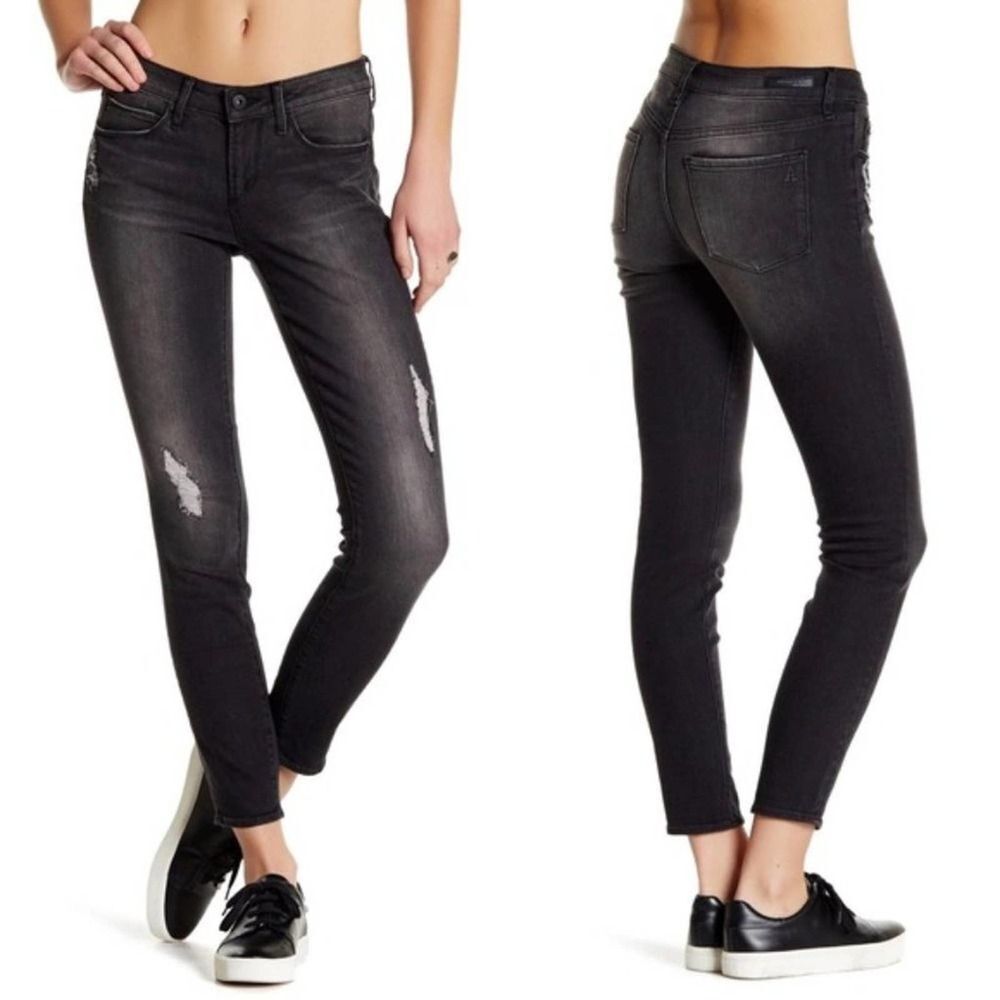 Articles Of Society Sarah Strom Skinny Denim Jeans Distressed Stretchy Dark Wash